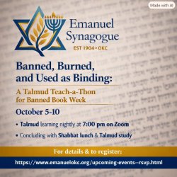 A flyer for this event showing a page of Talmud overlayed with event details