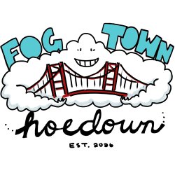 Cartoon fog bank hugging the Golden Gate Bridge