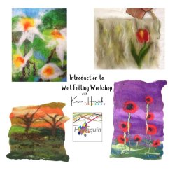 samples of wet felting- colourful flowers and landscape
