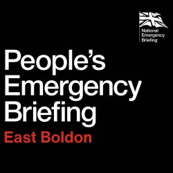 Text reading 'People's Emergency Briefing East Boldon' with the union flag logo of the National Emergency Briefing