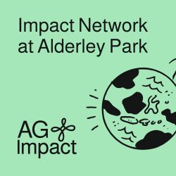 Green background with black text and illustration with title 'impact network at alderley park'