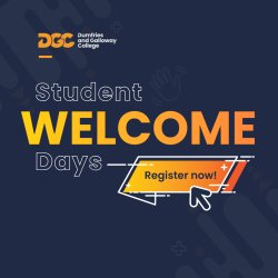a graphic with wording "Student Welcome Days - register now"