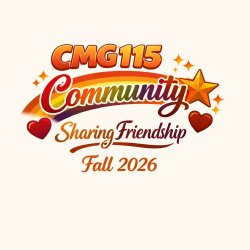 A shooting star with hearts and wording, CMG 115, Community Sharing Friendship, California Men's Gatherings, Fall 2026, thecmg.org