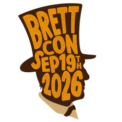 Silhouette of Jeremy Brett with the words Brettcon and September 19th  inside in yellow font