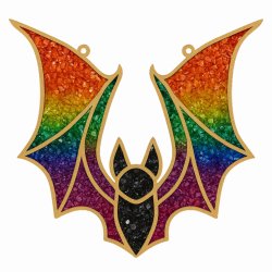 Frame in the shape of a bird filled with a rainbow of vibrantly dyed crushed glass