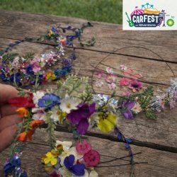 A floral base with wire and petals to make a statement floral headband