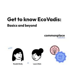 Webinar cover for EcoVadis: Basics & Beyond by Commonplace Collective, Laura Matz, Rosalin Brolly