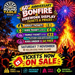 Cover photo for Elland Round Table's 2026 bonfire and fireworks event.