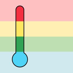Boiling Point graphic of colour-coded sections of a thermometer icon