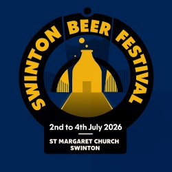 The logo of the beer festival showing a pottery kiln within a pint glass overlaid a mining wheel