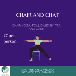 one cartoon woman practicing chair yoga