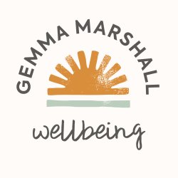 A rising sun with a blue line beneath and the words Gemma Marshall Wellbeing around it