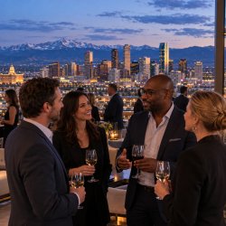 French-American professionals network at a Denver happy hour.