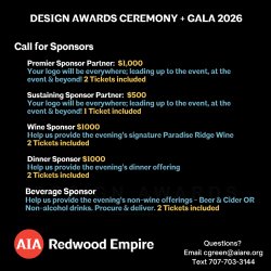 CALL FOR SPONSORS for the AIA Redwood Empire 2026 Design Awards Ceremony + Gala