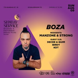 Bald man with glasses on flyer
