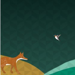 Fox and hummingbird on abstract background
