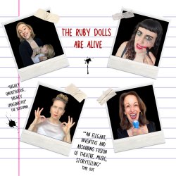 4 Polaroid photos are stuck to a piece of lined notepaper with pieces of wrinkled tape & ink splats. The Polaroids depict 4 individual women, all hanging onto their busy lives as mothers & performers.