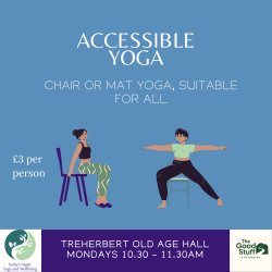 two cartoon women practicing chair yoga