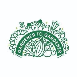 Image features flowers, vegetables, and fruit; with a banner that reads "Gardener to Gardener"