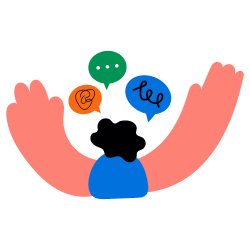 Illustration of wide spread arms with conversation and thoughts embraced