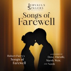Event title 'Songs of Farewell' and the silhouette of two people with foreheads touching