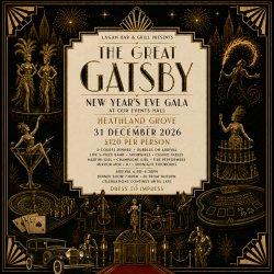 New Years Eve Great Gatsby Gala Dinner Show with 5 piece band and showgirls dancing.