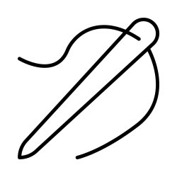Sewing needle and thread icon in black & white