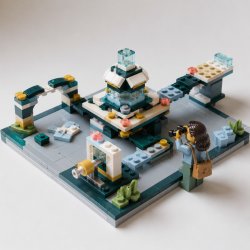 LEGO minifigure using binoculars to examine a small career experiment with test stations, unfinished paths, and gaps representing assumptions to investigate.