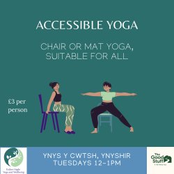 two cartoon women practicing chair yoga