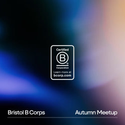 B corp logo centralised on an abstract coloured background