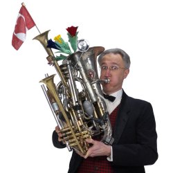 Al Simmons poses with a crazy musical instrument