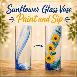 Blue Swirl Sunflower Glass Vase Paint and Sip