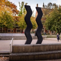 Photograph of the Leeds University Union precinct in Spring.
