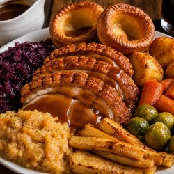 Stock image of a Sunday roast pork meal!