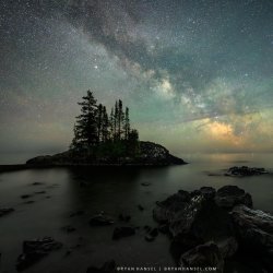 The Milky Way over a small island on Lake Superior.