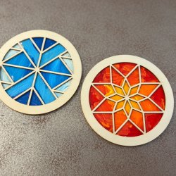 brightly colored wooden coasters