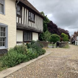 A delightful cobbled street with a Tudor building in the Ancient Town of Rye