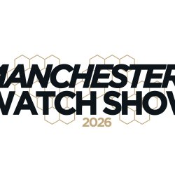 Text n black on gold background with The Watch Collectors Club and sponsors Zing Cover, Barrington Watch Winders and Leica plus a picture of the hall full of attendees looking at watches