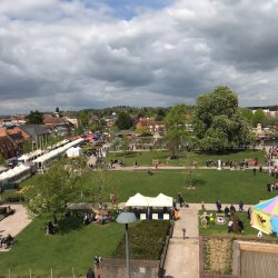 A view of Stratford-upon-Avon with the market below