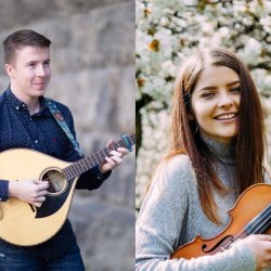 Irish musician Cathal O Currain with Manx fiddle player Isla Callister