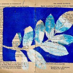 gelli print on Alice in wonderland