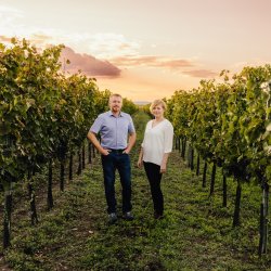 Photo of Andreas and Kathrin at Sonnenmulde Estate Winery in vineyard
