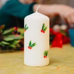 Image of 2 lovingly painted candles for candle painting class London
