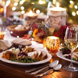 Holiday dinner with wine
