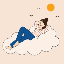 Lady resting on cloud in peace.