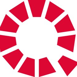 The letter Q in red sections illustrating the community coming together