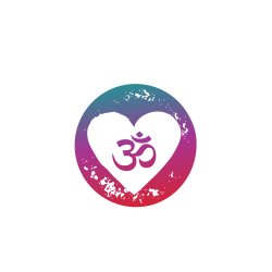 rainbow coloured high on love logo with a peace sign, a heart and an Om symbol