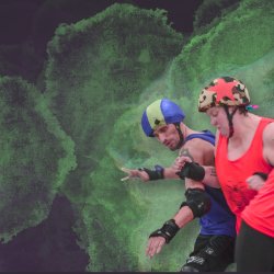 Jammer tries to push their way past an opposing blocker