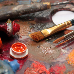 oil paints and brushes on a palette