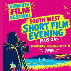 A colourful poster showing a young woman looking through a film camera